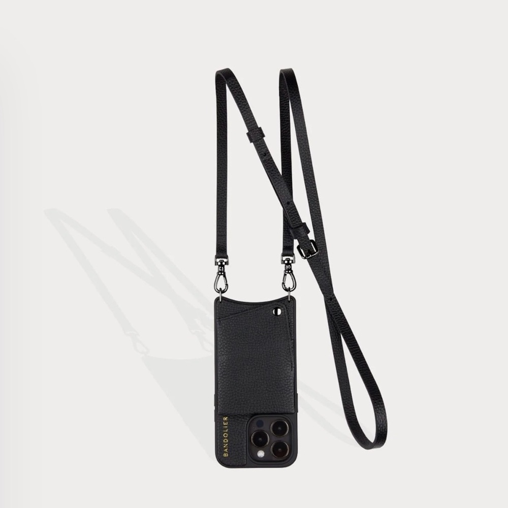 Bandolier - EMMA, Pebble Leather Crossbody Bandolier in Black/Pewter